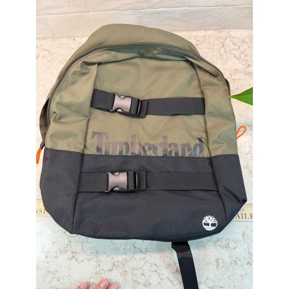 Timberland Backpack Olive Green Black Canvas Buckle Strap School Hiking Bag NEW